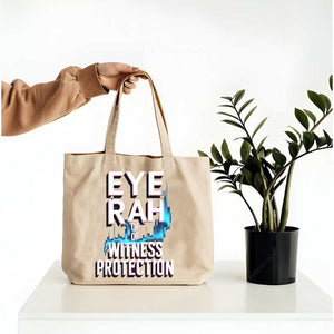 “Eco-friendly tote with bold Eye Rah design”