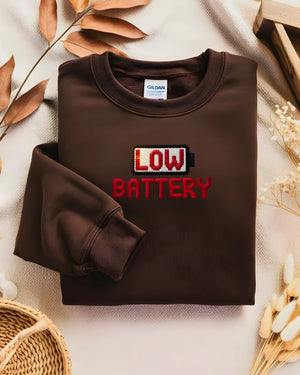 Funny unisex embroidered sweatshirt – low battery humor design