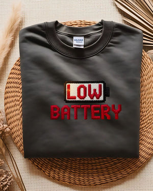 Funny unisex embroidered sweatshirt – low battery humor design