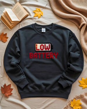 Funny unisex embroidered sweatshirt – low battery humor design