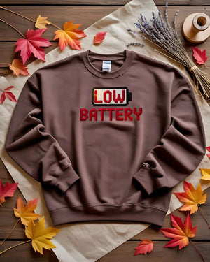 Funny unisex embroidered sweatshirt – low battery humor design