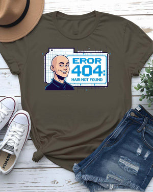 Error 404 Hair Not Found funny meme unisex t-shirt – tech humor design made-to-order by Memez Store