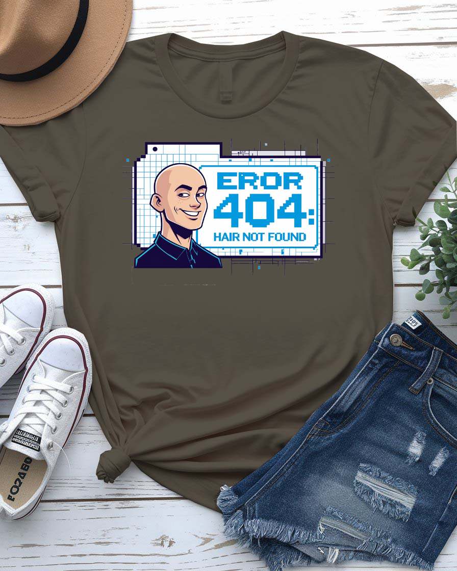 Error 404 Hair Not Found funny meme unisex t-shirt – tech humor design made-to-order by Memez Store