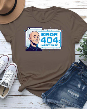 Error 404 Hair Not Found funny meme unisex t-shirt – tech humor design made-to-order by Memez Store