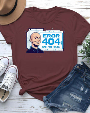 Error 404 Hair Not Found funny meme unisex t-shirt – tech humor design made-to-order by Memez Store