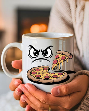 Eyes on Pizza Slice Mug funny meme design