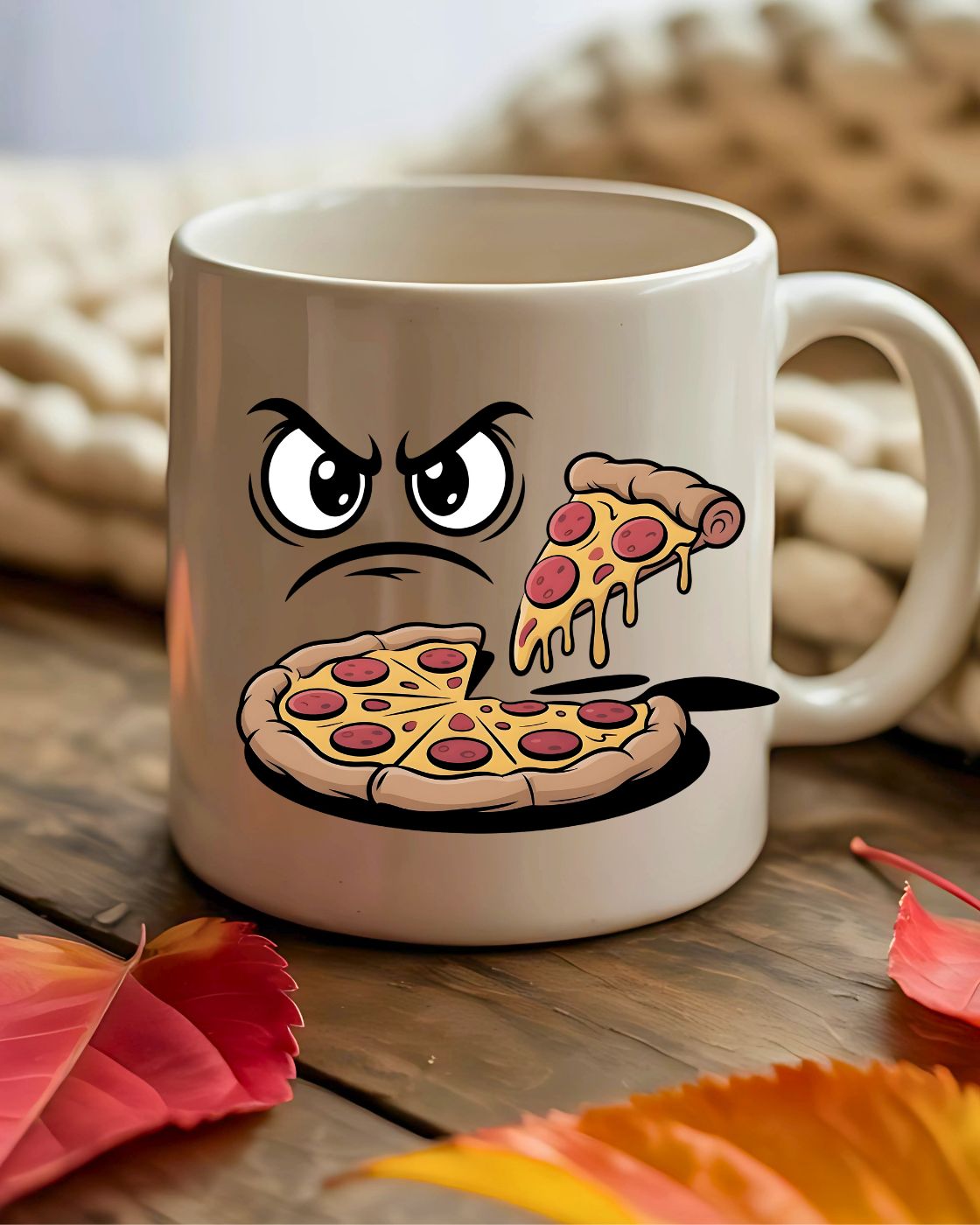 Eyes on Pizza Slice Mug funny meme design
