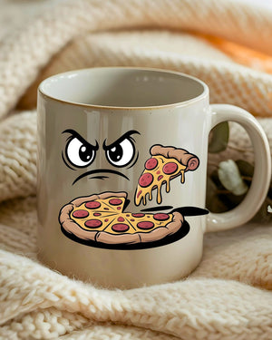 Eyes on Pizza Slice Mug funny meme design