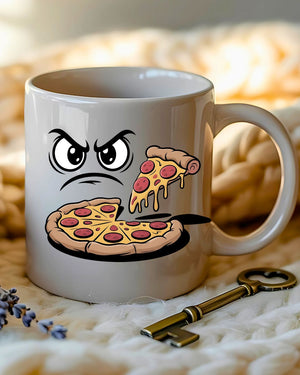 Eyes on Pizza Slice Mug funny meme design