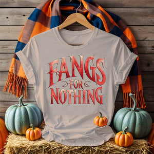 Fangs for Nothing Funny Vampire Pun T-Shirt by Memez Store – Halloween Humor Tee