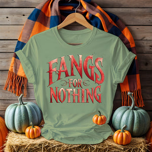 Fangs for Nothing Funny Vampire Pun T-Shirt by Memez Store – Halloween Humor Tee