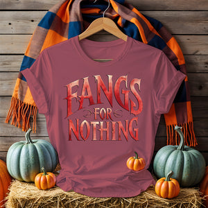 Fangs for Nothing Funny Vampire Pun T-Shirt by Memez Store – Halloween Humor Tee