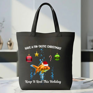 Fish Christmas Tote Bag with festive fish in Santa hats design