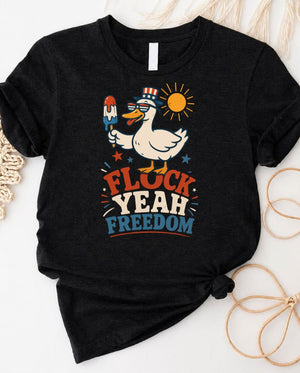 Fluck yeah freedom t-shirt with bold patriotic graphic and humorous slogan