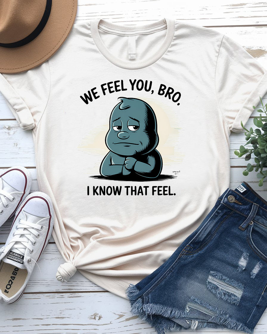 Close-up of dark humor graphic on t-shirt