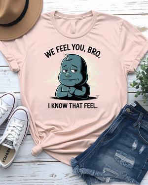 Close-up of dark humor graphic on t-shirt