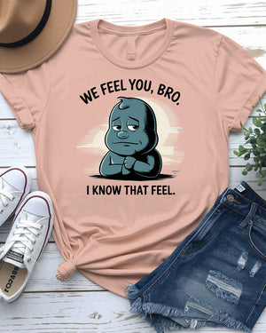 Close-up of dark humor graphic on t-shirt