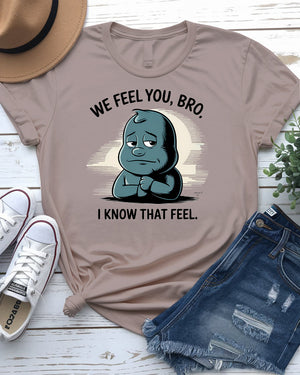 Close-up of dark humor graphic on t-shirt