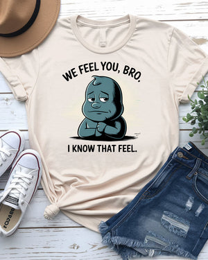 Close-up of dark humor graphic on t-shirt