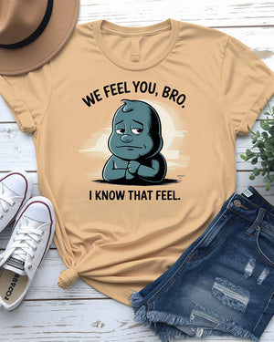 Close-up of dark humor graphic on t-shirt