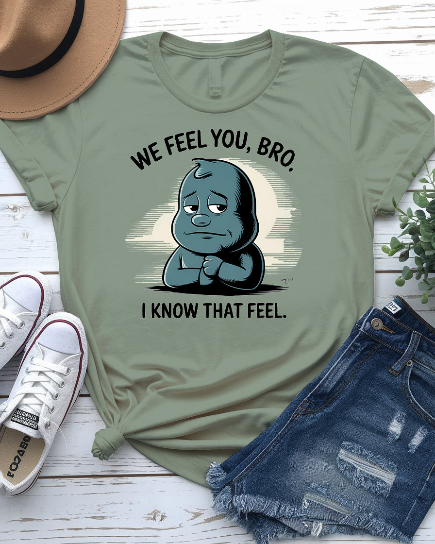 Close-up of dark humor graphic on t-shirt