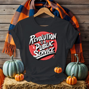 Front view of Political Revolution Tee with bold satirical text