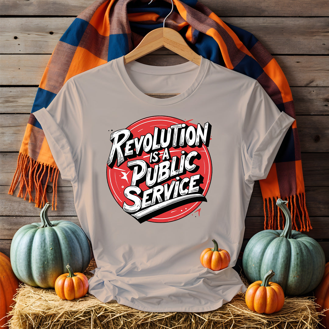 Front view of Political Revolution Tee with bold satirical text