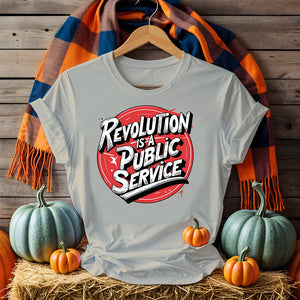 Front view of Political Revolution Tee with bold satirical text