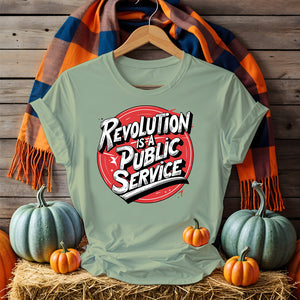 Front view of Political Revolution Tee with bold satirical text