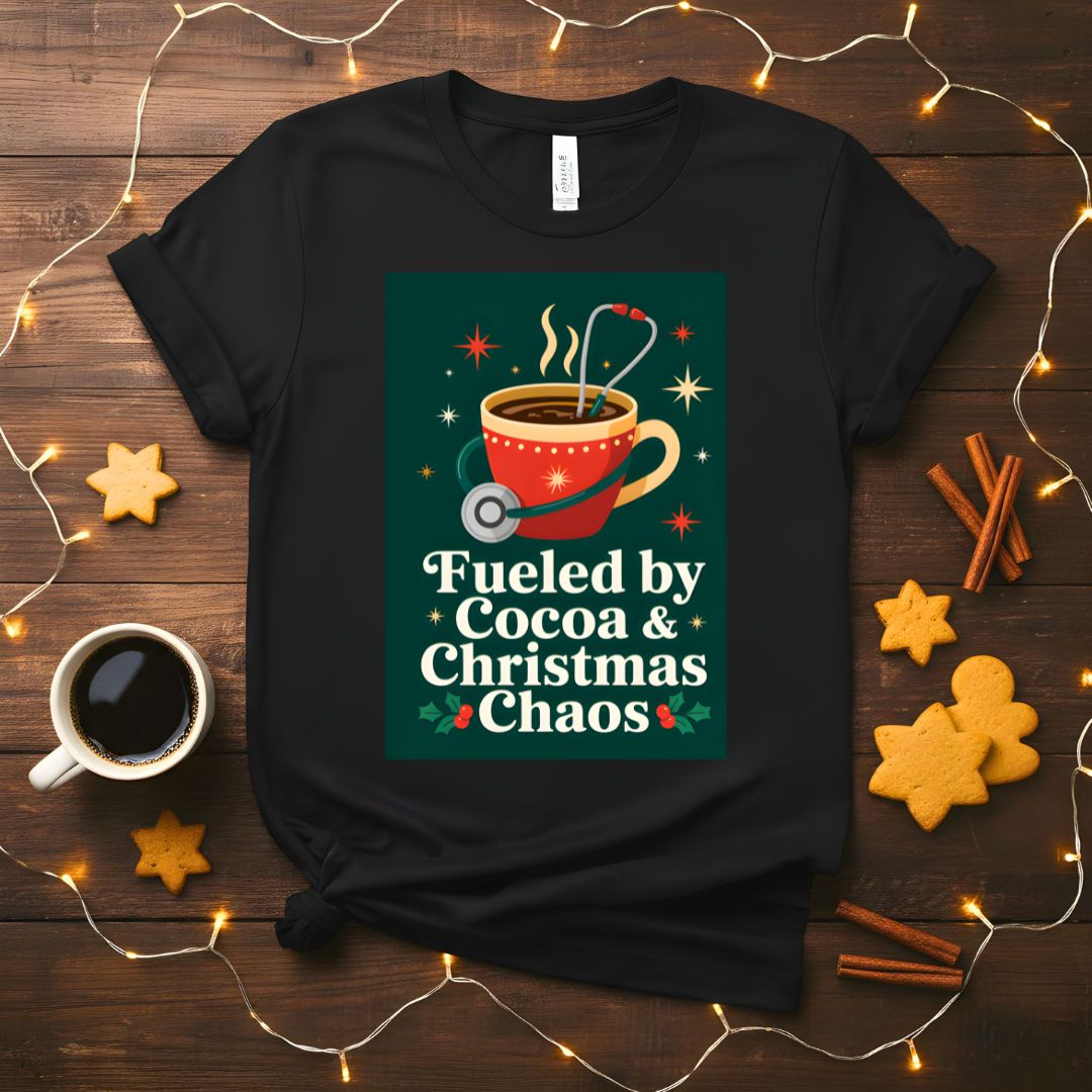 Fueled by Cocoa and Christmas Chaos Funny Mom T-Shirt