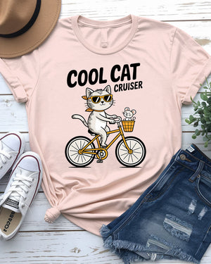 High-detail graphic of cruising cat on t-shirt – cute and humorous