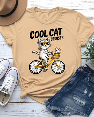 High-detail graphic of cruising cat on t-shirt – cute and humorous
