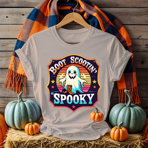 Funny Halloween Meme Tee in black with humorous text design, worn by a smiling adult with Halloween decor in the background – Memez Store unisex apparel