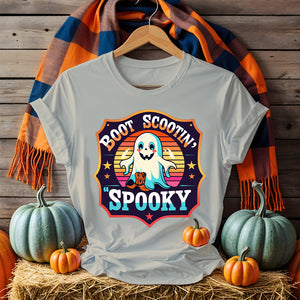 Funny Halloween Meme Tee in black with humorous text design, worn by a smiling adult with Halloween decor in the background – Memez Store unisex apparel