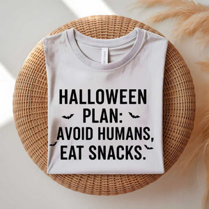 Funny Halloween Plan t-shirt about staying home and eating candy