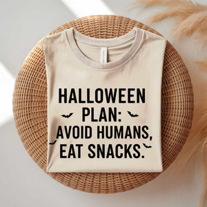 Funny Halloween Plan t-shirt about staying home and eating candy
