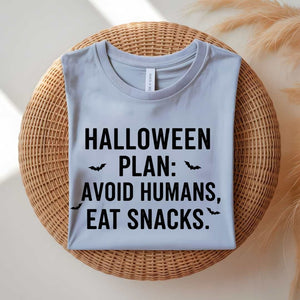 Funny Halloween Plan t-shirt about staying home and eating candy