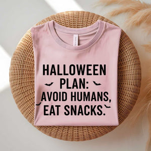 Funny Halloween Plan t-shirt about staying home and eating candy
