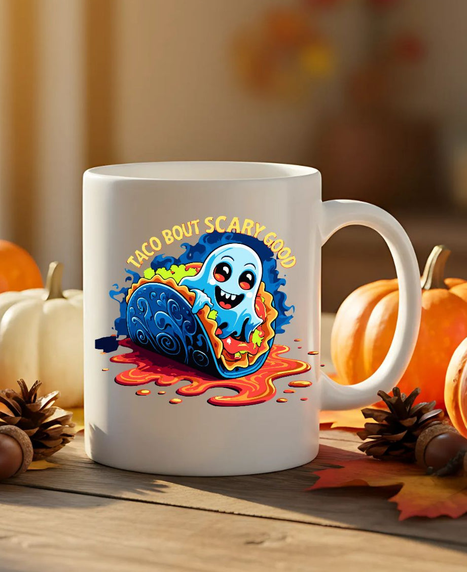 Funny Halloween Taco But Scarry Mug – spooky taco design coffee mug gift idea