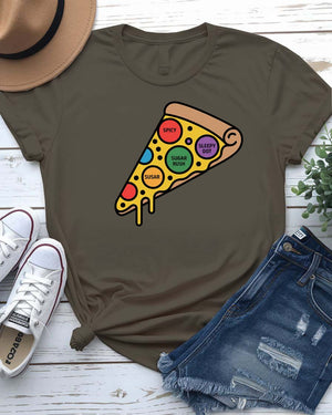 Funny Pizza Dot Tee with cheese-themed typography on unisex t-shirt by Memez Store