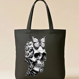 Funny Skull with Butterfly Ironic Tote Bag