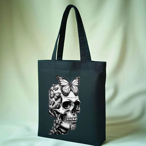 Funny Skull with Butterfly Ironic Tote Bag