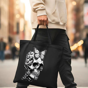 Funny Skull with Butterfly Ironic Tote Bag