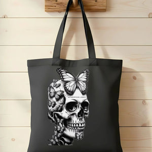 Funny Skull with Butterfly Ironic Tote Bag