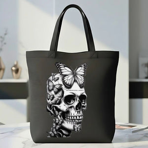 Funny Skull with Butterfly Ironic Tote Bag