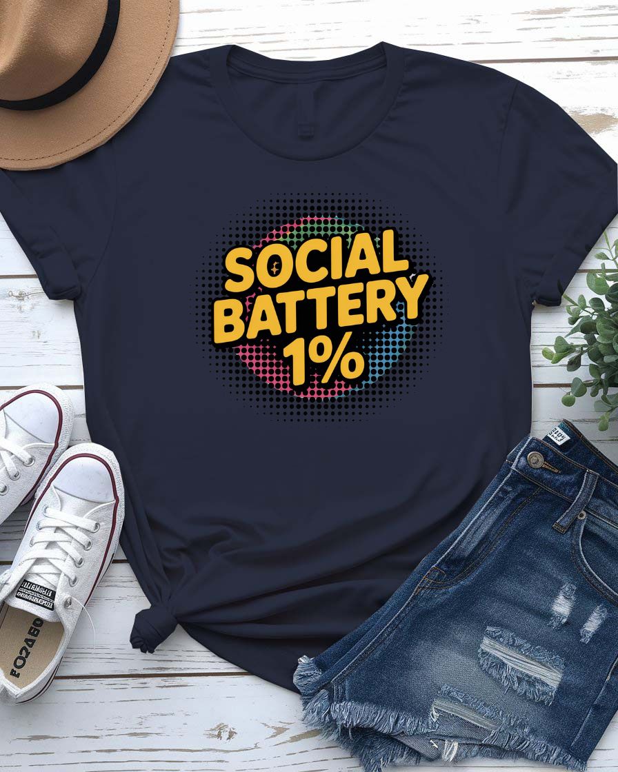 “Funny Social Battery 1% meme shirt for introverts by Memez Store”