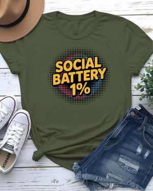 “Funny Social Battery 1% meme shirt for introverts by Memez Store”