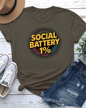 “Funny Social Battery 1% meme shirt for introverts by Memez Store”