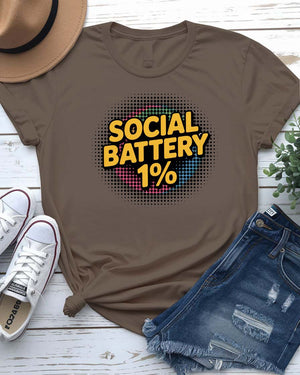 “Funny Social Battery 1% meme shirt for introverts by Memez Store”