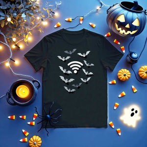 Funny bat and Wi-Fi graphic tee in black
